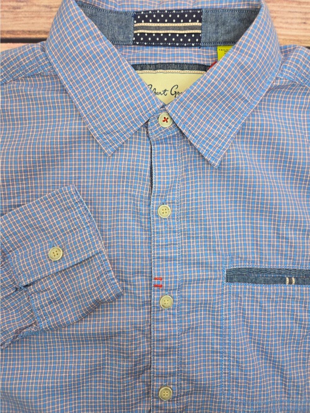 Robert Graham Mens Tailored Fit Blue Plaid Shirt Medium